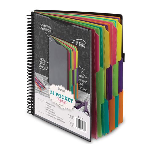 24 Pocket Spiral Project Folder Organizer with Customizable Cover and Erasable Tabs - by Samsill