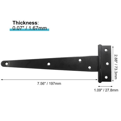 Rierdge 4 Pcs 8 Inch T Strap Hinges, Black Heavy Duty Tee Hinge with Screws, Carbon Steel Strap Hinge for Barn Door Fences Cabinet Gate Shutter (Galvanized Rustproof)