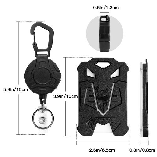 Soleebee 2 Pack Retractable Badge Holder Heavy Duty Carabiner Badge Reels Retractable Keychain with ID Card Holder Cool Tactical Vertical ID Holder
