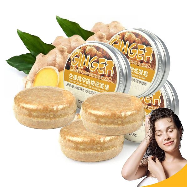 3PCS Ginger Hair Regrowth Shampoo Bar, Anti-Hair Loss Hair Natural Organic Ginger Shampoo Soap,Promotes Hair Growth,Anti-dandruff and Anti-itching-for All Hair Types-60g/1pcs