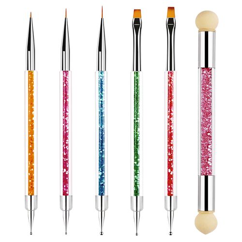 Sularpek 6 Pezzi Pennelli per Unghie, Pennelli Nail Art, Pennelli Unghie Gel, 5 Pezzi Pennelli Nail Art Professionali, 1 Pezzi Doppia Testa Spugna di Pennellino per DIY Disegno Decorazioni