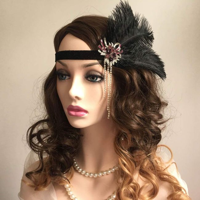 Asooll 1920s Feather Flapper Headband Roaring 20s Gatsby Headpiece Showgirl headdress Prom Festival Hair Accessories for women