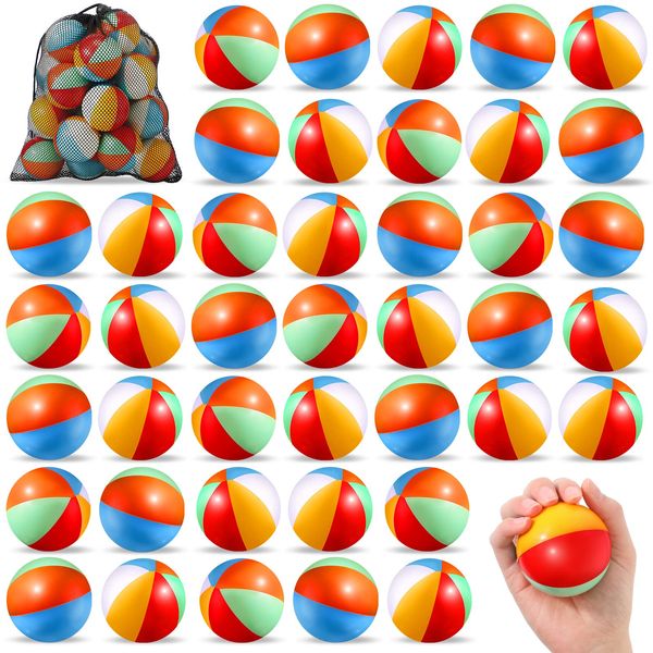 Hungdao 50 Pcs Beach Stress Balls 2.5 Inch Mini Beach Ball Stress Ball Relief Stress Ball Swimming Pool Game Toy Foam Sports Ball with Storage Bag for School Carnival Reward Birthday Party (Rainbow)