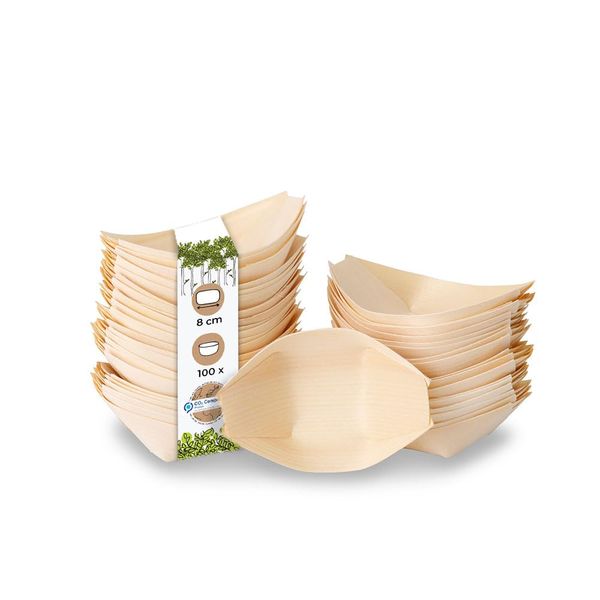 BIOZOYG 100 Stück Buffet Zubehör Snackschalen Holz 8 cm - Alternative für Bambus Teller Einweg naturbelassen - Einweggeschirr modern - Catering-Zubehör Holzschalen