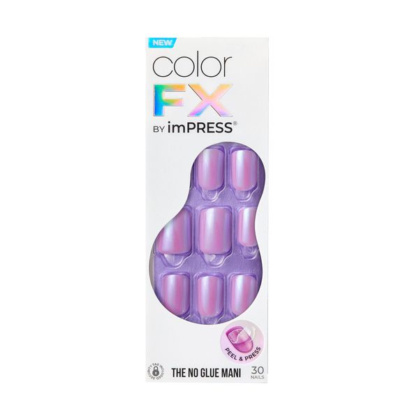 KISS imPRESS No Glue Mani Press-On Nails, Color FX, Wonder', Dark Purple, Short Size, Squoval Shape, Includes 30 Nails, Prep Pad, Instructions Sheet, 1 Manicure Stick, 1 Mini File