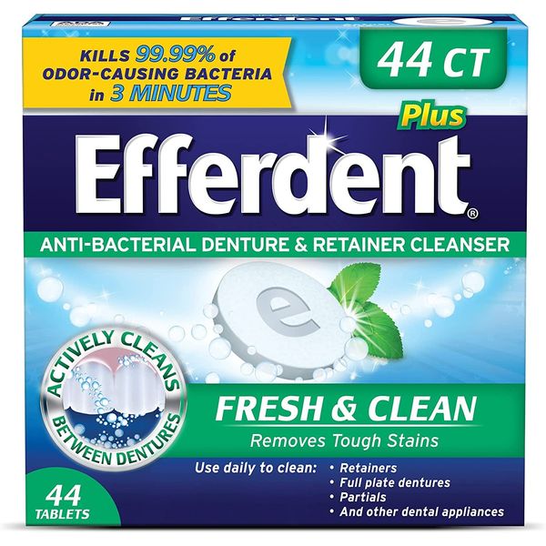 Efferdent Retainer Cleaning Tablets, Denture Cleaning Tablets for Dental Appliances, Minty Fresh & Clean, 44 Count (Pack of 5)