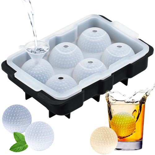 Webake Golf Ball Ice Molds with Lid & Funnel, Golf Gifts Ball Ice Maker for Cocktails, Whiskey, Bourbon Chilling, 6 Holes 1.6" Round Sphere Ice Cube Trays