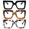 MMOWW Reading Glasses 3 Pack Large Square Frame with Spring Hinges Women Men - Anti Blue Light Computer Reader +2.0