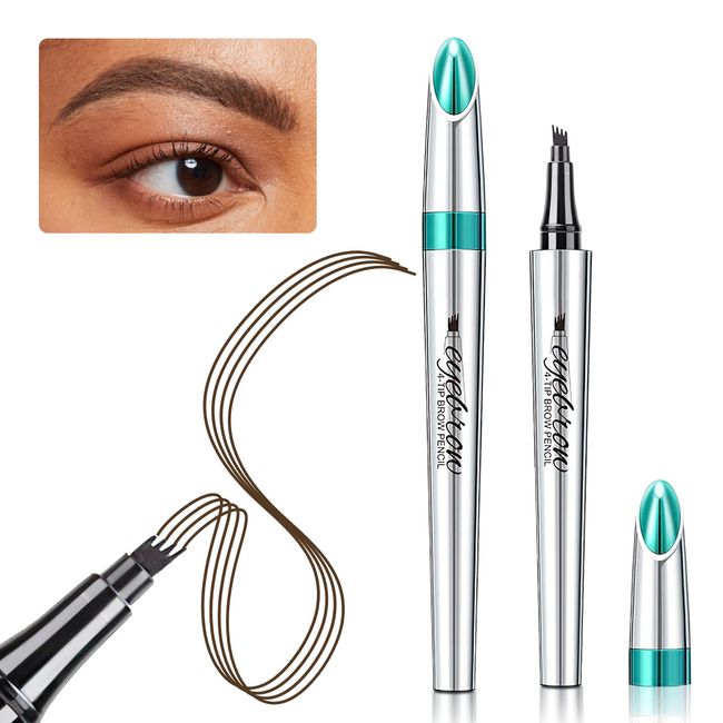 Eyebrow Pencil Eyebrow Microblading Pen - Eyebrow Pen Micro 4 Point Brow Pen Lift & Snatch Eyebrow Eye Makeup Long-Lasting Waterproof & Smudge-proof Natural Eyebrow Hair (Dark Brown)