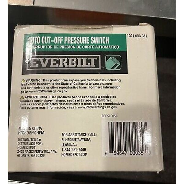 New, Everbilt 30/50 Pressure Switch for Well Pumps EBPSL3050