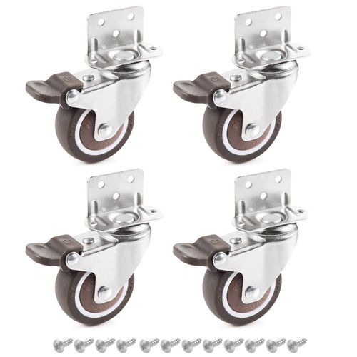 Skelang 4 Pcs 2 Inches Swivel Plate Casters with Brake, TPE Caster, L- Shaped Mute Wheels Replacement for Baby Bed, Carts Trolley, Kitchen Cabinet, Furniture, Table, Loading Capacity 240 Lbs