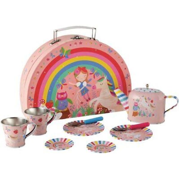 Floss & Rock Rainbow Fairy Tin Tea Set in Rainbow Shaped Box, 10-Piece Set