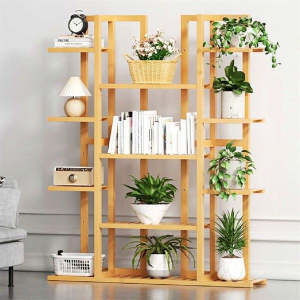 48'' Tall Excellent Solid Bamboo Plant Stand 17 Potted Plant Shelf Display Rack