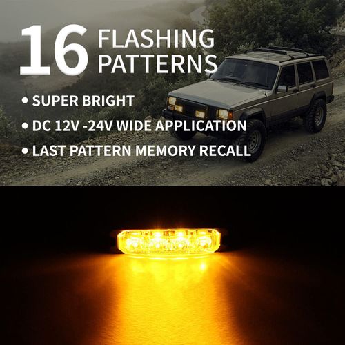 FXC 4-LED Strobe Lights for Trucks Amber Waterproof Emergency Beacon Flash Lights,Purishion Caution Bar 10 Patterns Flashing Car SUV Pickup Truck Van Vehicle POV (2 Pack)(4LED Amber)