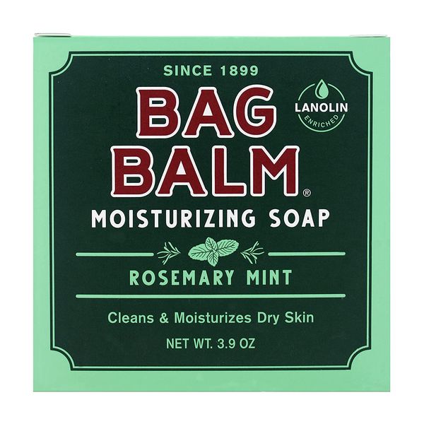 Bag Balm Moisturizing Bar Soap – Gentle Soap for Dry Skin with Lanolin – Hand & Body Cleansing Balm – Rosemary & Mint Scented Sensitive Skin Bar Soap – Natural Body Wash Bar – Made in The USA 3.9 oz