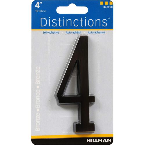 Distinctions by Hillman 843258 4-Inch Die Cast Self-Adhesive House Address Plaque, Aged Bronze, Number 4