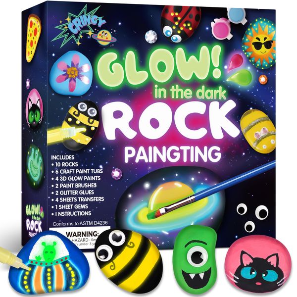 Kids Arts and Crafts Rock Painting Kit - Glow in The Dark - Arts & Crafts Birthday Christmas Gift for Girls Ages 8-12 - Craft Kits for Kids Ages 4-8 - Creative Art Kid Toy for 7 8 9 10 Year Old