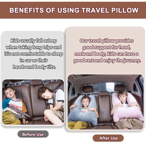 1 MIDDLE ONE Car Pillow for Kids, Memory Foam Cooling Travel Pillow for Car and Adults, Kids Car Pillows for Sleeping on Road Trip, Small Body Pillow for Kid (Cooling Grey)