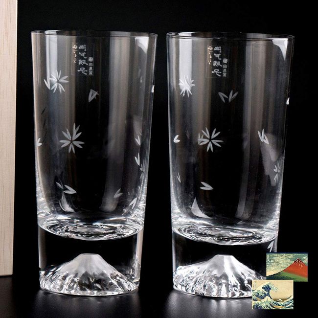 Mt. Fuji Glass, Tajima Glass, Cherry Blossom Tumbler Glass, Set of 2, Souvenir Grand Prix, Edo Glass, Cutter, Whiskey Glass, Rock Glass, Sake, Beer, Father's Day, Mother's Day, 60th Birthday, Marriage, Foreign Countries, Overseas Souvenirs, Celebration, G