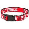 Buckle-Down Plastic Clip Collar - STEEZ Flat Red/White - 1" Wide - Fits 11-17" Neck - Medium