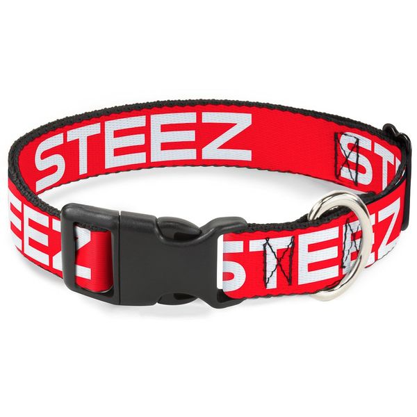 Buckle-Down Plastic Clip Collar - STEEZ Flat Red/White - 1" Wide - Fits 11-17" Neck - Medium