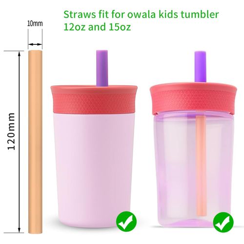 Replacement Straws Compatible with Owala Kids Insulation Stainless Steel Tumbler 12 Oz And 15 Oz Plastic Tumbler- 6 Straws,2 Rubber Bottoms,1 Cleaning Brush.