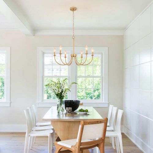 Gold Chandelier, 26" 6-Light Farmhouse Chandeliers for Dining Room Lighting Fixtures Hanging, Modern Farmhouse Chandelier for Bedroom, Foyer, Living Room, Entryway (Rose Gold)