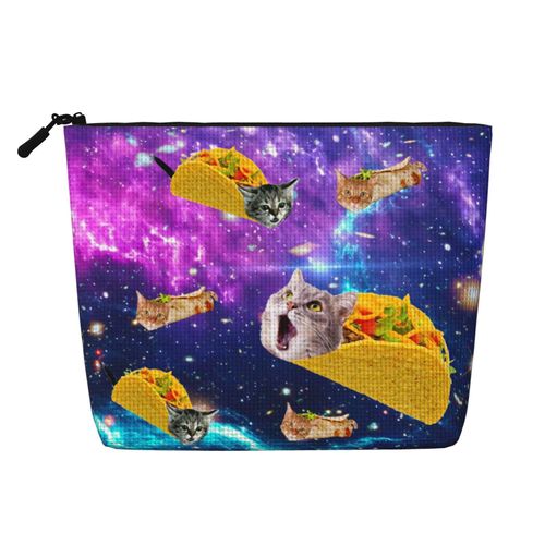 MOLAIGIN Blue Purple Galaxy Cat Taco Cosmetic Bag For Women, Travel Makeup Bag, Toiletry Zipper Bag, Large Capacity Aesthetic Cases