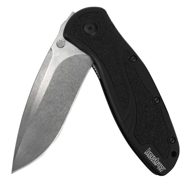 Kershaw Blur S30V Folding Pocket Knife (1670S30V); 3.4” S30V Blade with Stonewashed Finish and Anodized Aluminum Handle with Trac-Tec Inserts, SpeedSafe Assisted Opening, Reversible Pocketclip; 4 OZ., Small