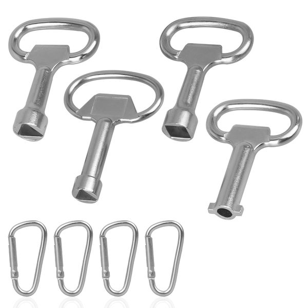 YSDMY 4 PCS Meter Box Key with Keychain Socket Spanner Key Silver Triangle Spanner Key Electrical Cabinet Key for Various valves