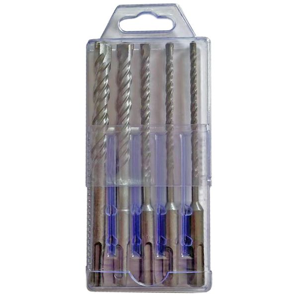 5Pcs SDS Plus Rotary Hammer Drill Bit Set Carbide Tip Masonry Concrete Drill Bit