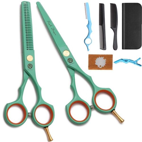 Purple Dragon Haircutting Scissors, Bangs Scissors, Hair Thinning Scissors Set, Cutting Scissors Set, Self-Cutting Scissors, Barber Scissors, Hair Cutting Scissors, Japanese Carbon Steel 440C, Adjustable, For Kids, Professionals, Beginners, Beauty