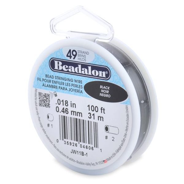 Beadalon 49 Strand Stainless Steel Bead Stringing Wire, 018 in / 0.46 mm, Black, 100 ft / 31 m