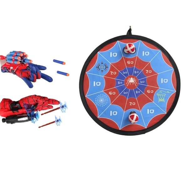 YWSZZG 2 Sets Spider Gloves Man Web Shooters Dart Board Toys Sticky Balls for Kids, Hero Cosplay Kids Launcher Toys Set for Birthday Party Christmas Halloween