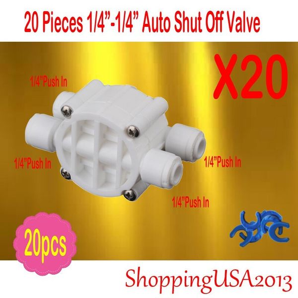 20X Auto Shut Off Valve Push In 1/4-1/4 Quick Connect RO Water Filter System