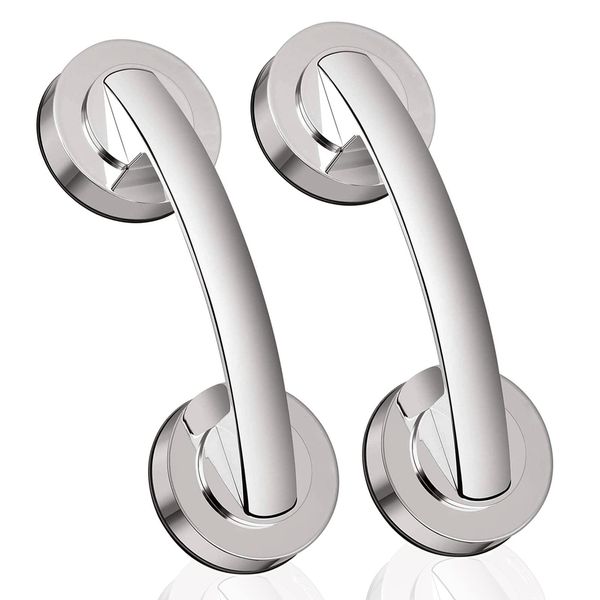 Zintan 2 Pack Suction Cup Handles, Handrail Door Handle, Strong Suction Cup, Nursing Safety, Multi-Grip Handle, Silver, For Bath/Seniors/Anti-Slip/Window Glass