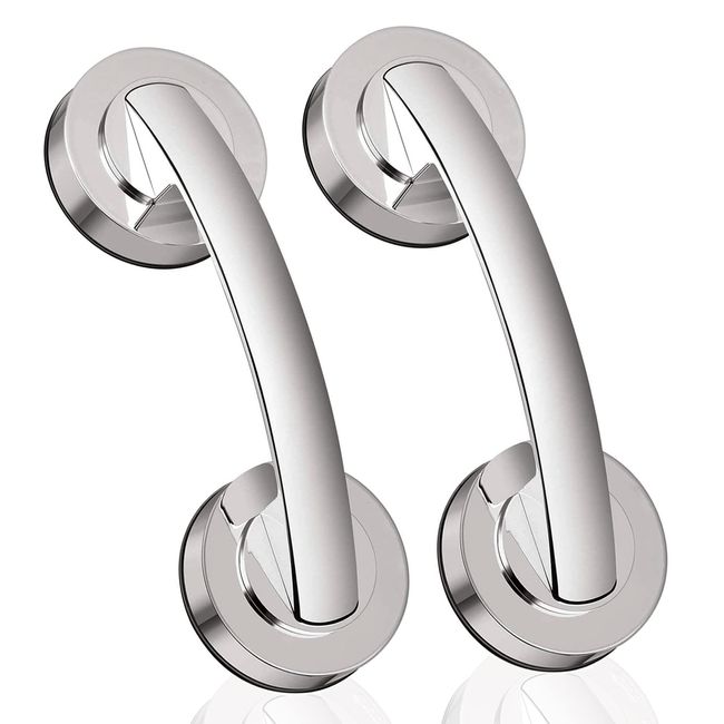 Zintan 2 Pack Suction Cup Handles, Handrail Door Handle, Strong Suction Cup, Nursing Safety, Multi-Grip Handle, Silver, For Bath/Seniors/Anti-Slip/Window Glass