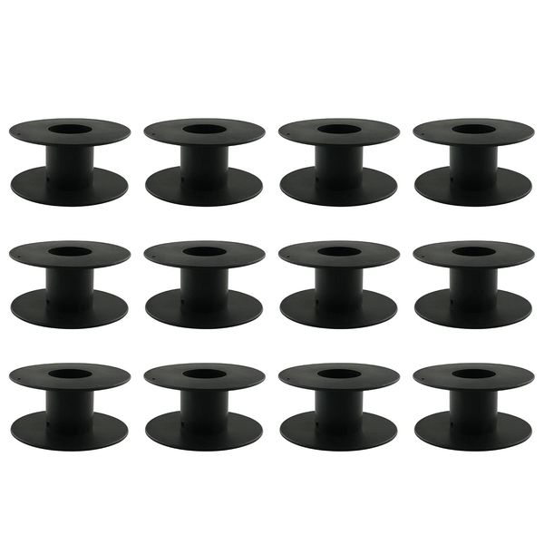 JCBIZ 12pcs 69mm Plastic Spool Black Bobbin Empty Spools for Ribbon Beading String Wire Bobbin Cord Ropes