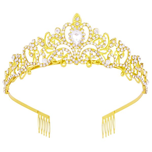 Crowns for Women, Vofler Gold Tiara Crystal Rhinestone Hair Accessories Decor for Princess Queen Ladies Little Girls Adult Bridal Bride Birthday Wedding Pageant Prom Halloween Costume Party with Combs