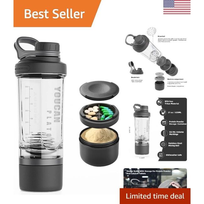 Shaker Bottle with Protein Storage Container 620 ml / 21 oz