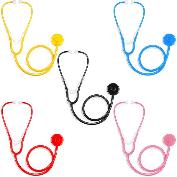 RoundFunny 5 Pack Boys Girls Kids Stethoscope Toy Disposable Plastic Stethoscope Real Working Stethoscope for Girls Boys Nursing Stethoscope Doctor Kit Role Play Pretend Game Accessories