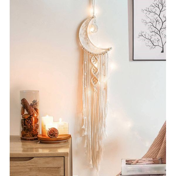 Dream Catchers, Moon Dream Catcher with Lights-Macrame Dreamcatcher Bedroom Wall Decor,Dream Catcher Girls Room Decor Teenager,Moon Gifts Dream Catchers for Boys Mom Women-Moon Catcher Boho Wall Decor