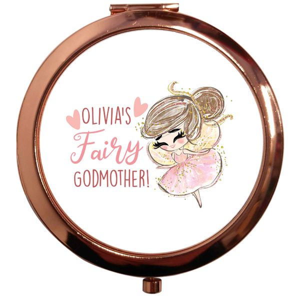 Flox Creative Rose Gold Circle Compact Mirror Personalised Fairy Godmother Brown Hair T-Shirt