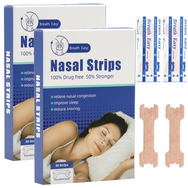 KASURE 100 PCS Nasal Strips, anti snoring devices for Men & Women, Drug-free breathe right nasal strips, nose strips for breathing, snore stopper Relieve nasal congestion caused by colds and allergies