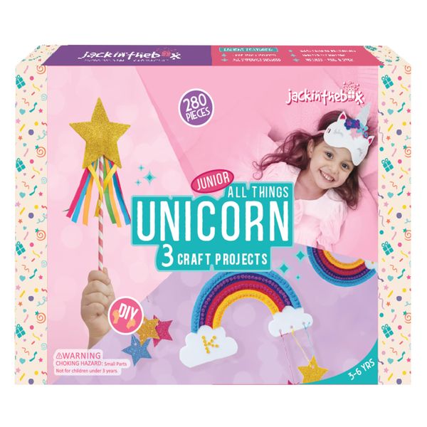 jackinthebox Unicorn Craft kit for 3 to 5 Year olds, 3 Craft Projects, Great Gift for Girls Ages 3 4 5 years, No Mess Art for Kids, Craft Kits & Supplies, DIY Creative Activity