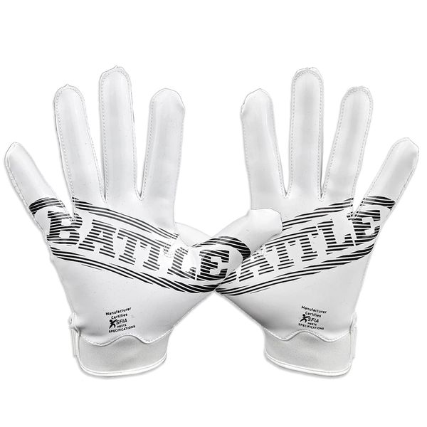 Battle Sports Doom 1.0 Wide Receiver Football Gloves - Youth and Adult Football Gloves - Ultra Stick Gloves - Adult Medium, White