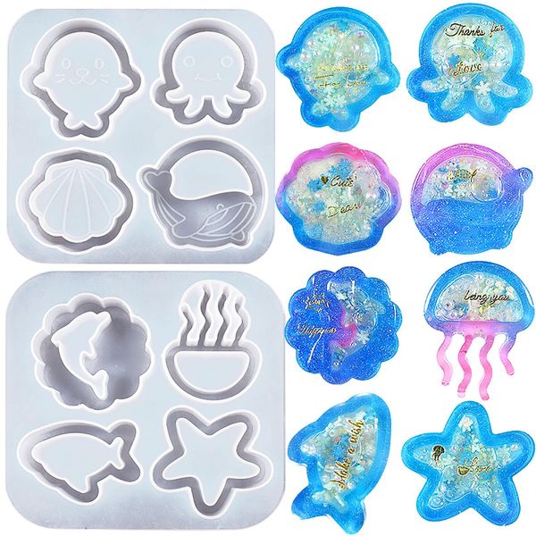 Resin Mold, Silicone Mold, 8 Types, Quicksand Shaker Mold, UV Resin, Shaka, Jellyfish, Seashells, Stars, Silicone Mold, DIY Handmade Key Chain, Earring, Pendant, Accessory, Mold