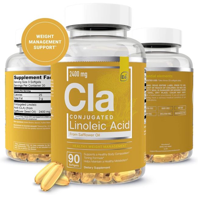 CLA from Safflower Oil - 2400 Mg Conjugated Linoleic Acid |  - 90 Softgels