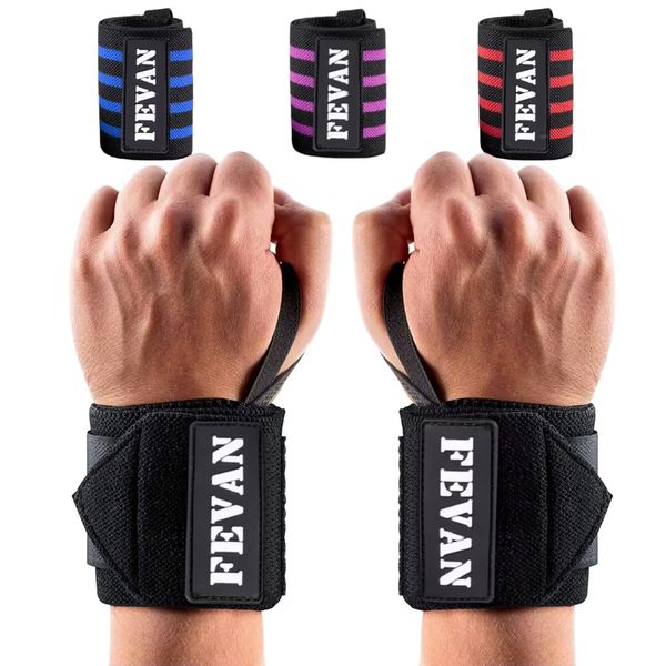 FEVAN Pack 2 verstellbare Fitness-Armbänder – Handgelenk-Tendinitis-Armband – Unisex-Crossfit-Armbänder – Karpaltunnel-Armband – Armband (Schwarz) (Schwarz)