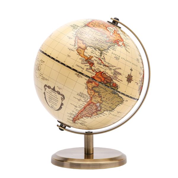 TOPGLOBE 14cm Antique Globe Mini World Globe - 14cm Diametre Metal Arc and Base Bronzed Colour